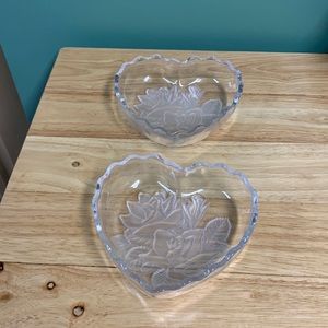 Pair Of Vintage Crystal Heart Studio Nova Made in Japan Candy Dishes 6"